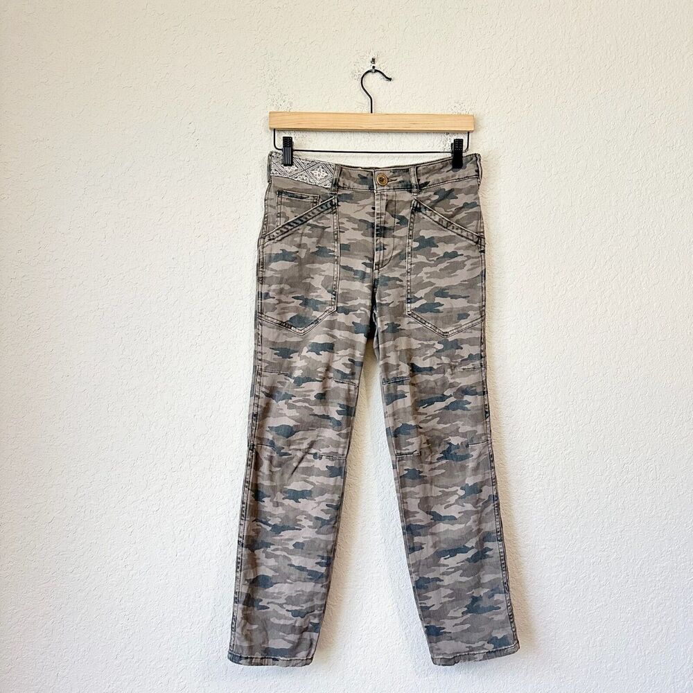 ANTHROPOLOGIE Mavis Utility Pants Embroidered Camo